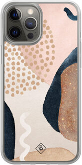 Casimoda iPhone 12 (Pro) hybride hoesje - Abstract dots Bruin/beige