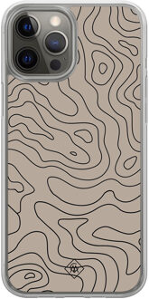Casimoda iPhone 12 (Pro) hybride hoesje - Abstract lines Bruin/beige