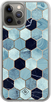 Casimoda iPhone 12 (Pro) hybride hoesje - Blue cubes Blauw