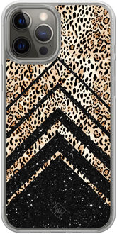 Casimoda iPhone 12 (Pro) hybride hoesje - Chevron luipaard Bruin/beige