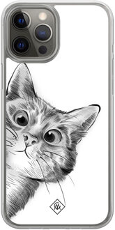 Casimoda iPhone 12 (Pro) hybride hoesje - Kat kiekeboe Wit