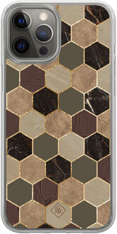 Casimoda iPhone 12 (Pro) hybride hoesje - Kubus groen bruin Bruin/beige