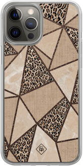 Casimoda iPhone 12 (Pro) hybride hoesje - Leopard abstract Bruin/beige