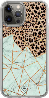 Casimoda iPhone 12 (Pro) hybride hoesje - Luipaard marmer mint