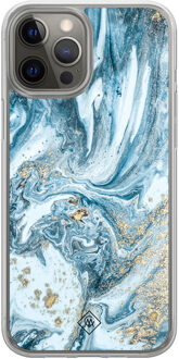 Casimoda iPhone 12 (Pro) hybride hoesje - Marble sea Blauw