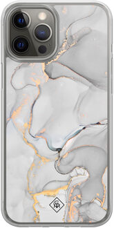 Casimoda iPhone 12 (Pro) hybride hoesje - Marmer grijs Grijs/zilverkleurig