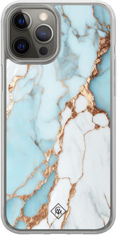 Casimoda iPhone 12 (Pro) hybride hoesje - Marmer lichtblauw