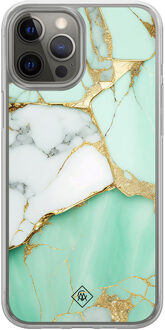 Casimoda iPhone 12 (Pro) hybride hoesje - Marmer mintgroen