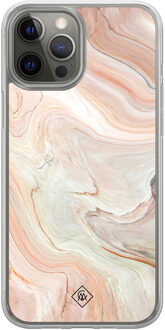 Casimoda iPhone 12 (Pro) hybride hoesje - Marmer waves Bruin/beige