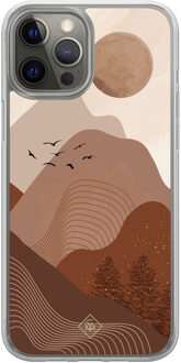 Casimoda iPhone 12 (Pro) hybride hoesje - Mountain birds Bruin/beige