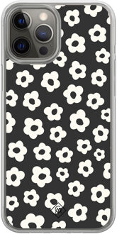 Casimoda iPhone 12 (Pro) hybride hoesje - Retro bloempjes Zwart