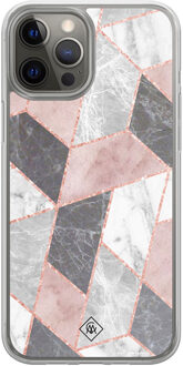 Casimoda iPhone 12 (Pro) hybride hoesje - Stone grid Paars
