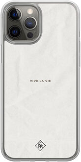 Casimoda iPhone 12 (Pro) hybride hoesje - Vive la vie Grijs/zilverkleurig