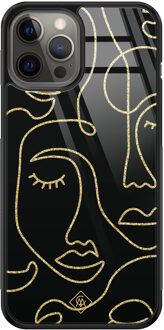 Casimoda iPhone 12 Pro Max glazen hardcase - Abstract faces Zwart