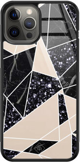 Casimoda iPhone 12 Pro Max glazen hardcase - Abstract painted Bruin/beige
