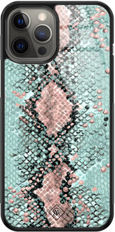 Casimoda iPhone 12 Pro Max glazen hardcase - Baby snake Mint