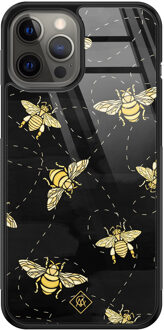 Casimoda iPhone 12 Pro Max glazen hardcase - Bee yourself Zwart
