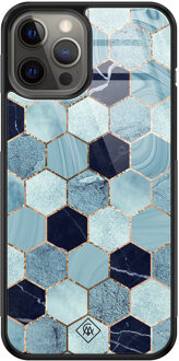 Casimoda iPhone 12 Pro Max glazen hardcase - Blue cubes Blauw