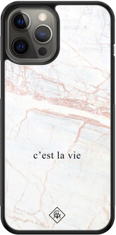 Casimoda iPhone 12 Pro Max glazen hardcase - C'est la vie Bruin/beige