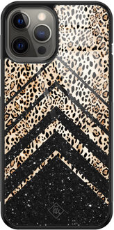 Casimoda iPhone 12 Pro Max glazen hardcase - Chevron luipaard Bruin/beige