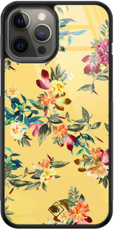 Casimoda iPhone 12 Pro Max glazen hardcase - Florals for days Geel