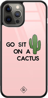 Casimoda iPhone 12 Pro Max glazen hardcase - Go sit on a cactus Roze