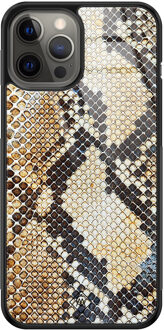 Casimoda iPhone 12 Pro Max glazen hardcase - Golden snake Goudkleurig