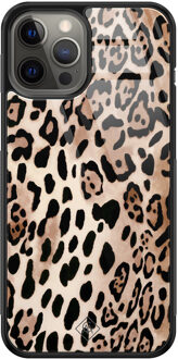 Casimoda iPhone 12 Pro Max glazen hardcase - Golden wildcat Goudkleurig