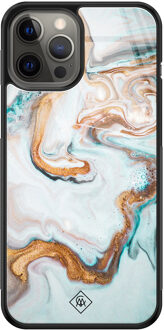 Casimoda iPhone 12 Pro Max glazen hardcase - Goud blauw marmer