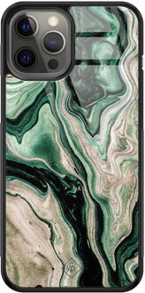 Casimoda iPhone 12 Pro Max glazen hardcase - Green waves Groen