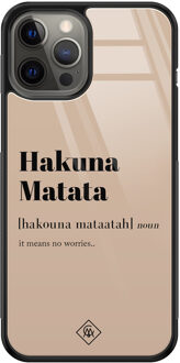 Casimoda iPhone 12 Pro Max glazen hardcase - Hakuna Matata Bruin/beige