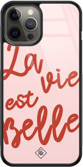 Casimoda iPhone 12 Pro Max glazen hardcase - La vie est belle Roze