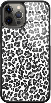 Casimoda iPhone 12 Pro Max glazen hardcase - Luipaard grijs Grijs/zilverkleurig