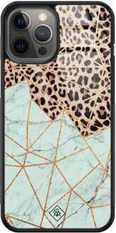 Casimoda iPhone 12 Pro Max glazen hardcase - Luipaard marmer mint Multi