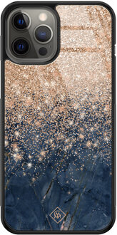 Casimoda iPhone 12 Pro Max glazen hardcase - Marmer blauw rosegoud