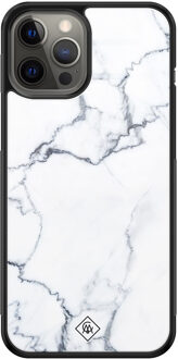 Casimoda iPhone 12 Pro Max glazen hardcase - Marmer grijs Grijs/zilverkleurig
