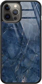 Casimoda iPhone 12 Pro Max glazen hardcase - Marmer navy blauw