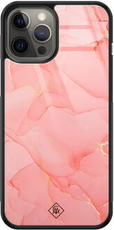 Casimoda iPhone 12 Pro Max glazen hardcase - Marmer roze