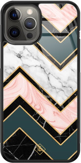 Casimoda iPhone 12 Pro Max glazen hardcase - Marmer triangles Multi