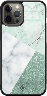 Casimoda iPhone 12 Pro Max glazen hardcase - Minty marmer collage