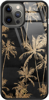 Casimoda iPhone 12 Pro Max glazen hardcase - Palmbomen Zwart