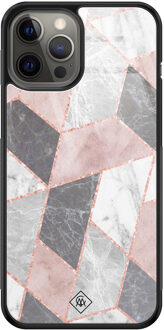 Casimoda iPhone 12 Pro Max glazen hardcase - Stone grid Multi