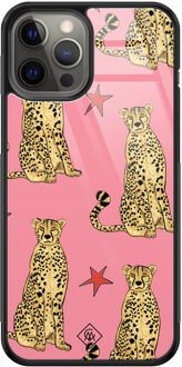 Casimoda iPhone 12 Pro Max glazen hardcase - The pink leopard Roze