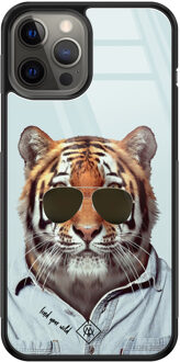 Casimoda iPhone 12 Pro Max glazen hardcase - Tijger wild Blauw