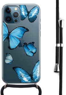 Casimoda iPhone 12 Pro Max hoesje met koord - Blauwe vlinders