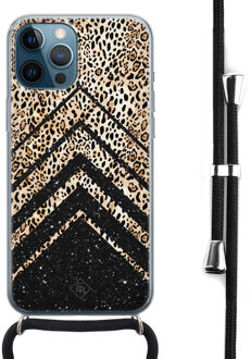 Casimoda iPhone 12 Pro Max hoesje met koord - Chevron luipaard Bruin/beige