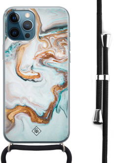 Casimoda iPhone 12 Pro Max hoesje met koord - Marmer blauw goud Blauw, Goudkleurig