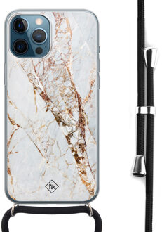 Casimoda iPhone 12 Pro Max hoesje met koord - Marmer goud Goudkleurig