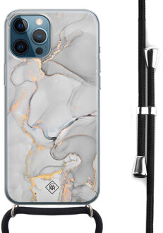 Casimoda iPhone 12 Pro Max hoesje met koord - Marmer grijs Grijs/zilverkleurig