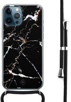 Casimoda iPhone 12 Pro Max hoesje met koord - Marmer zwart
